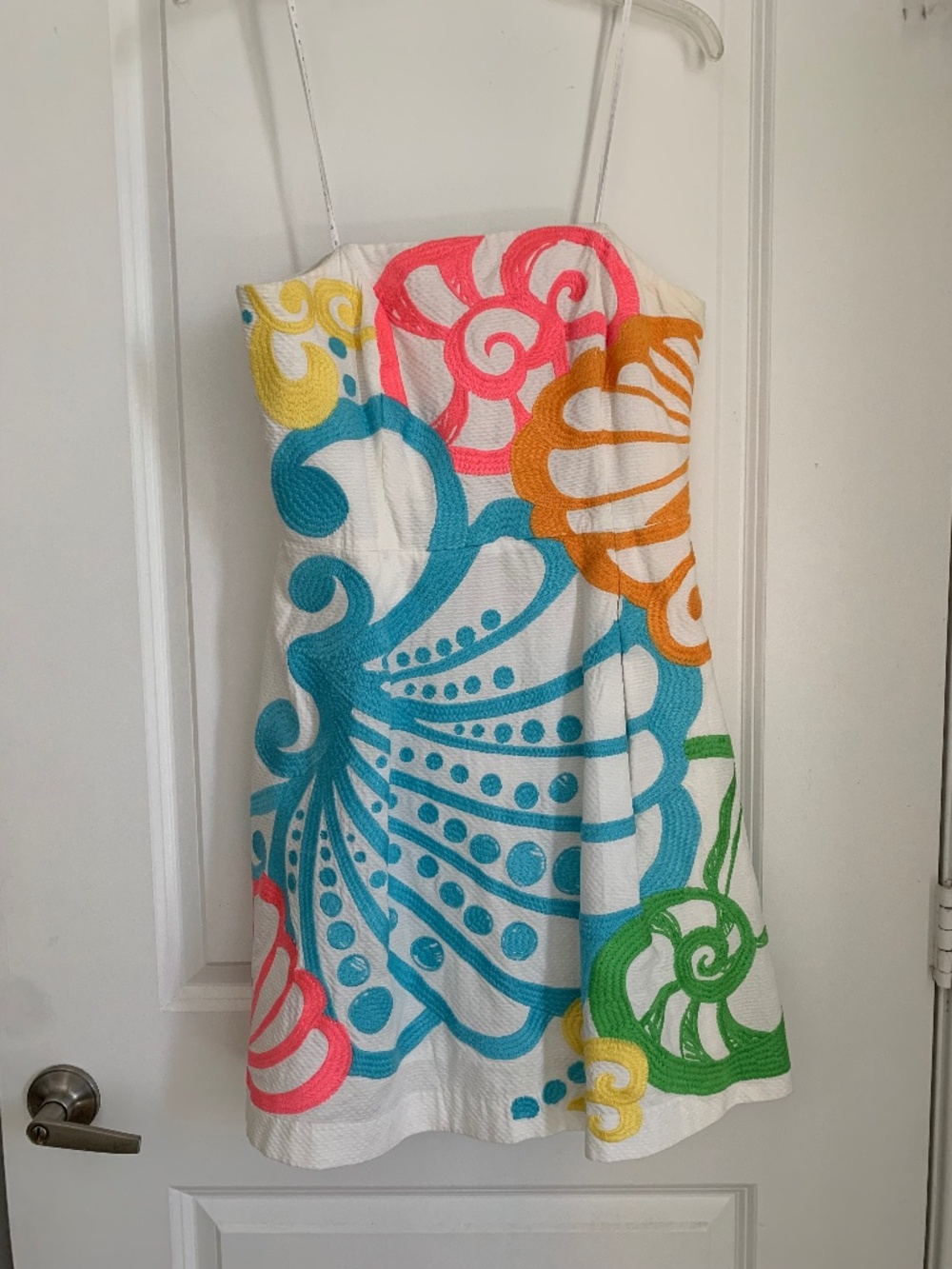 Lilly Pulitzer White Embroidered Seashell Strapless Dress Size 10 (multi-color)